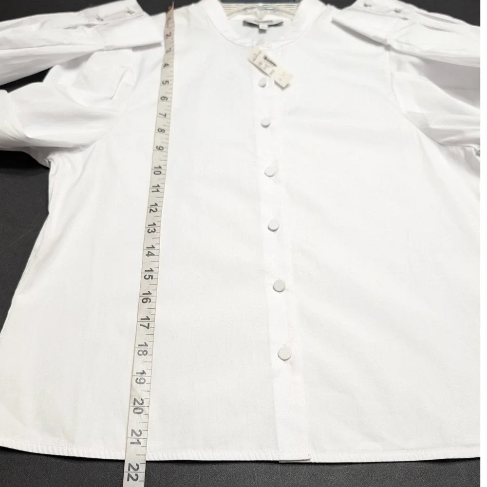Madewell Puff Sleeve Button Down Band Collar Shirt White Cotton Poplin Blouse S - Picture 9 of 13